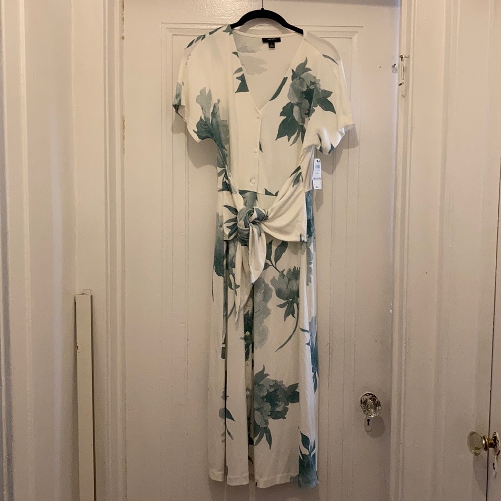 Beautiful white light green floral dress.